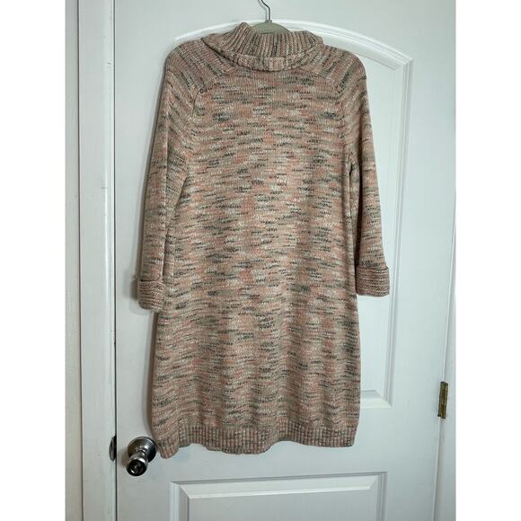 j Jill Tunic Sweater Medium Marled Pink Cowl Neck Preppy Officecore Side Slit - Picture 5 of 7